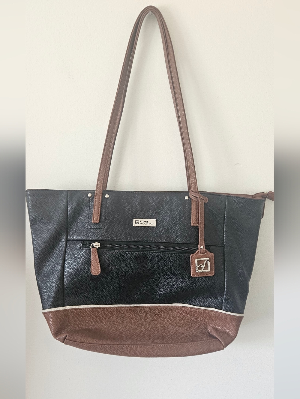 Stone Mountain Black and Brown Leather Tote Bag